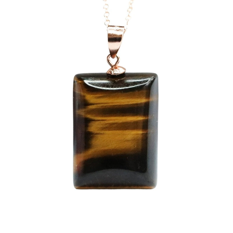 Tiger Eye Peace Plaque 925 Silver Pendant — No Chain