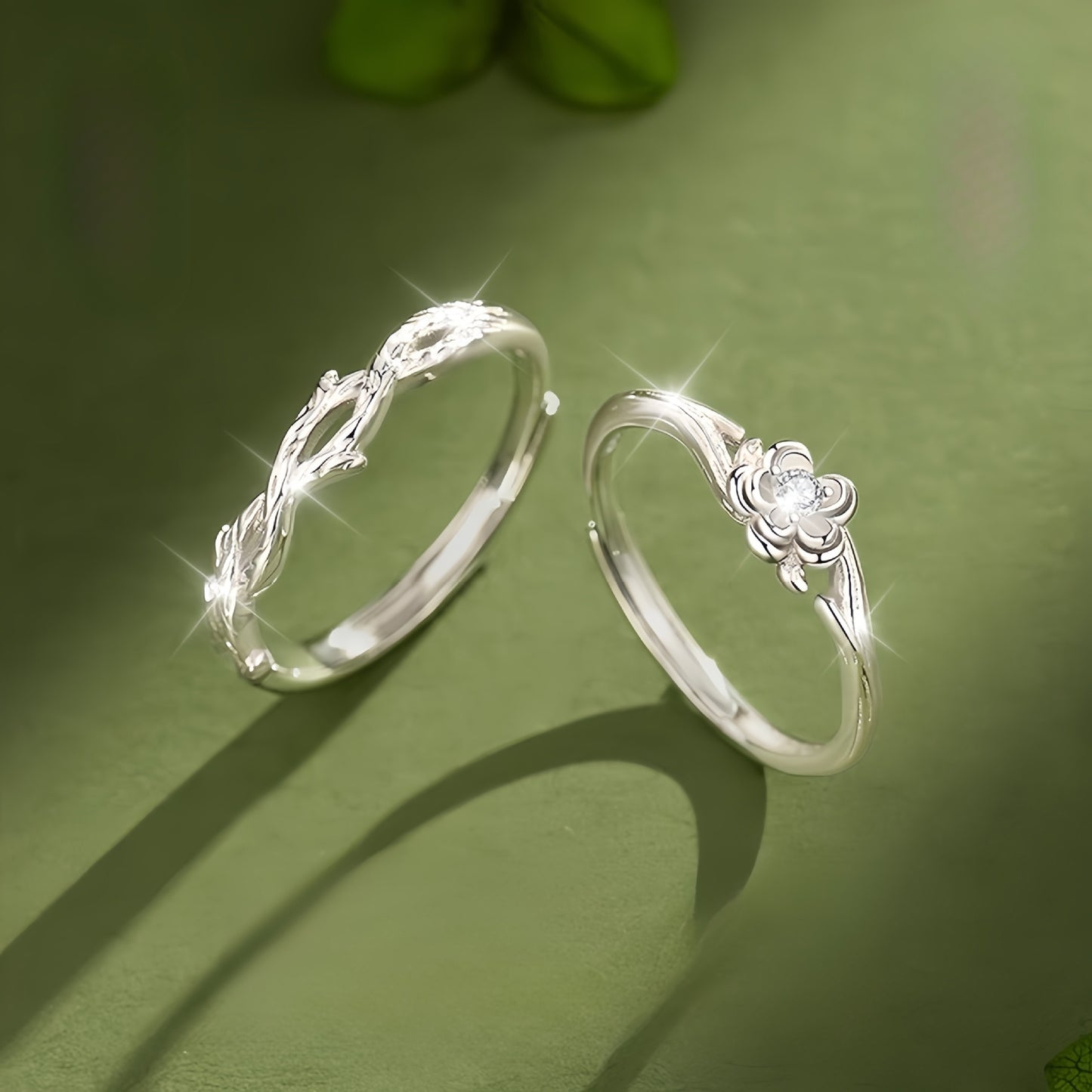 New 925 Sterling Silver Platycodon Flower Couple Ring