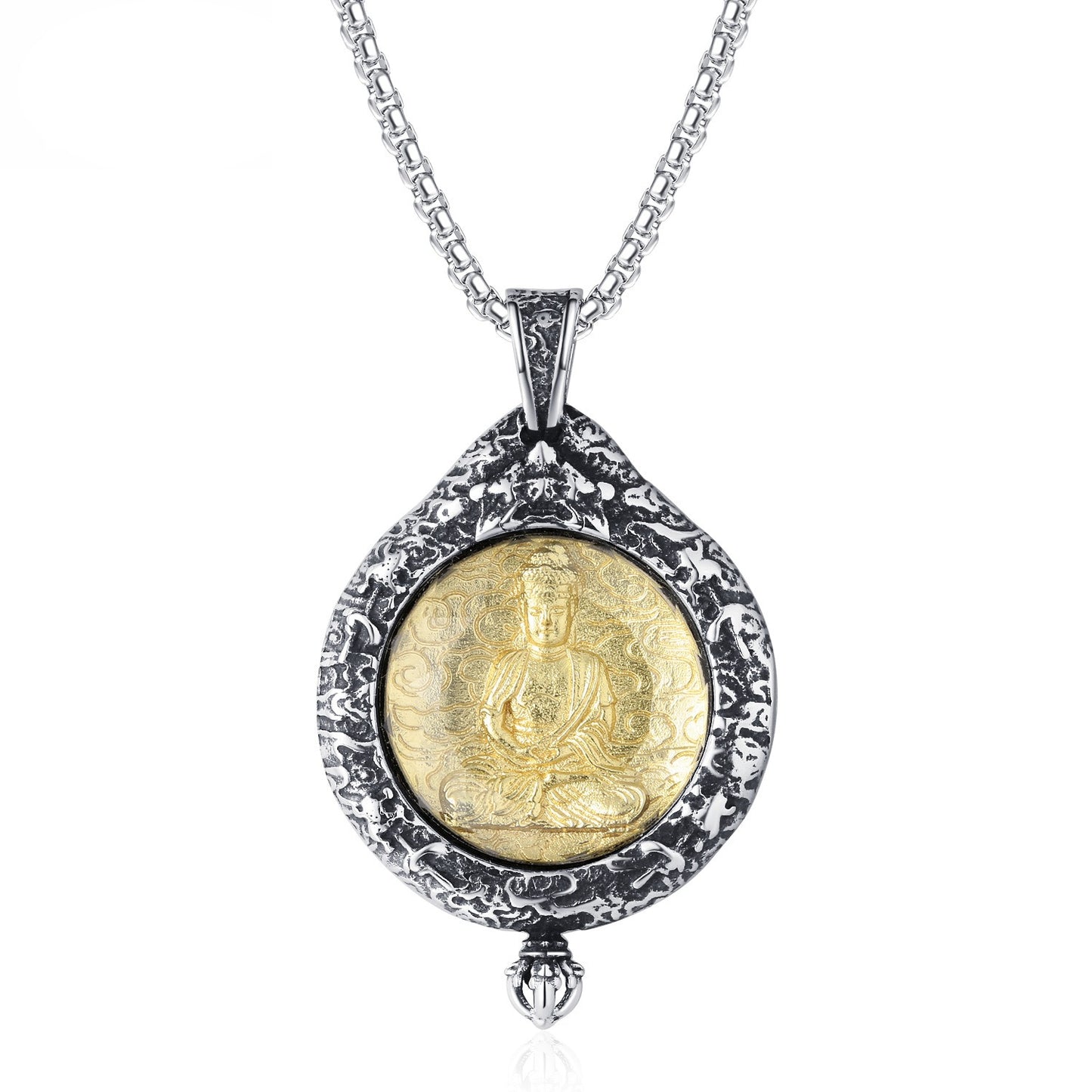 Steel Necklace - Vintage Buddha Pendant