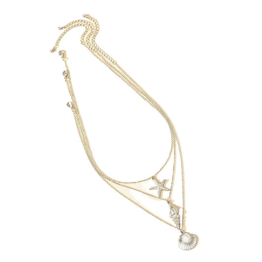 Alloy Starfish and Conch Shell Pendant Necklace - Vienna Verve Collection