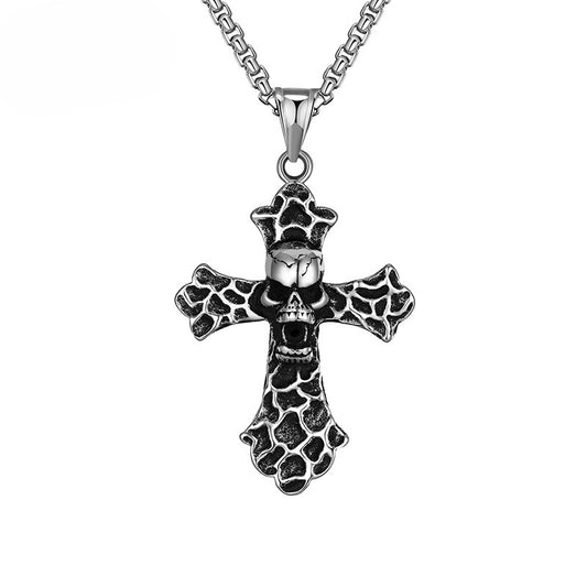 Steel Necklace – Statement Skull Cross Necklace From Planderful For Edgy Everyday Wear