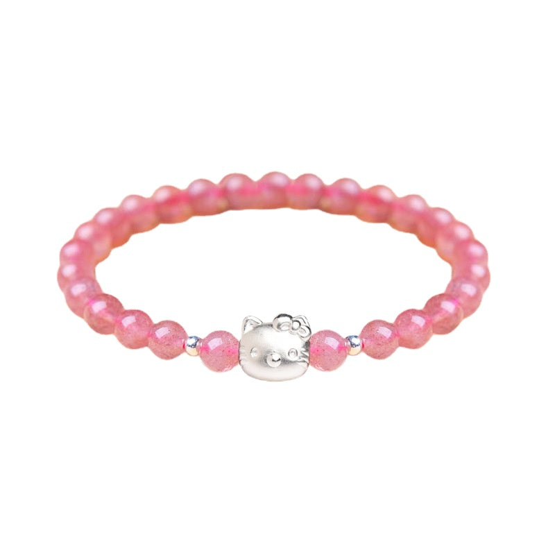 Silver Fortune's Favor Hand-Woven Bracelet with Sterling Silver KT Cat