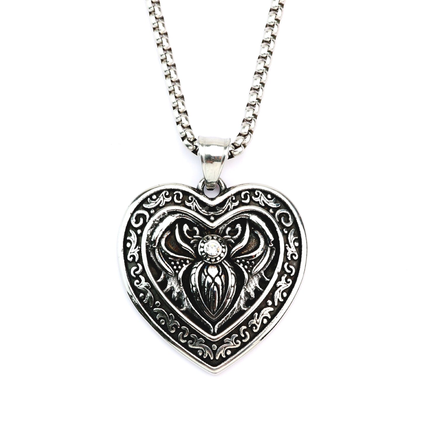 Planderful Retro Spider Cross Pendant Stainless Steel Necklace Unisex For Men And Women