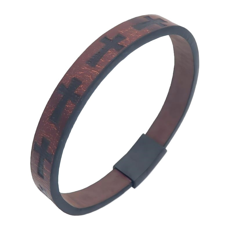 Western Nautical Anchor Cross Leather Rope Bracelet 10mm Embossed Totem Imitation