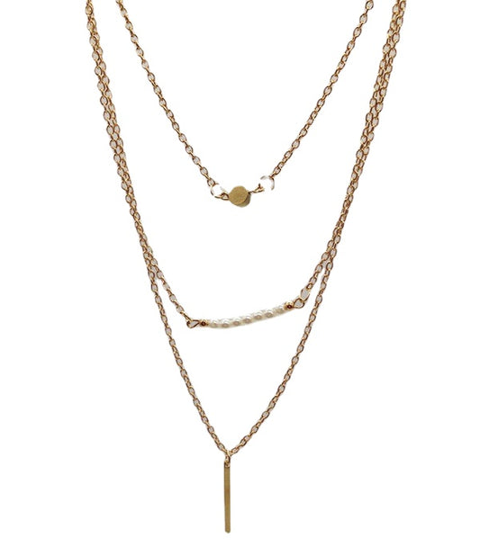 Pearl and Geometric Layered Necklace from Savanna Rhythms Collection
