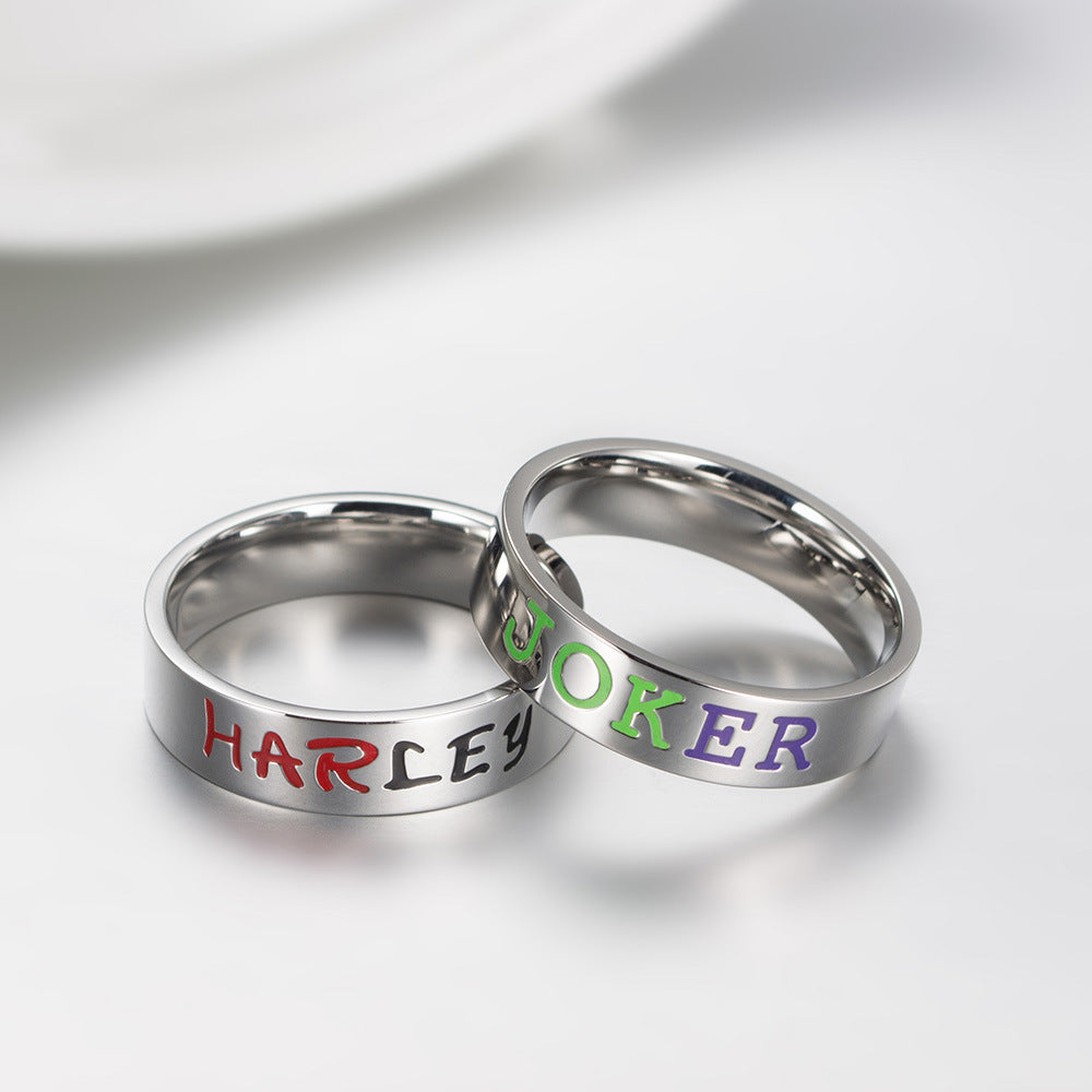 Batman Suicide Squad Joker Stainless Steel Couple Ring Harley & Joker