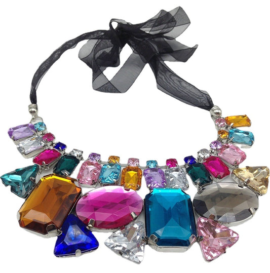 Crystal Ribbon Geometric Necklace - Savanna Rhythms Collection