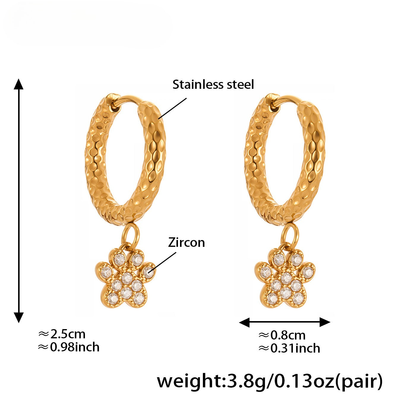 Planderful Cat Paw Earrings For Women Stainless Steel Zircon