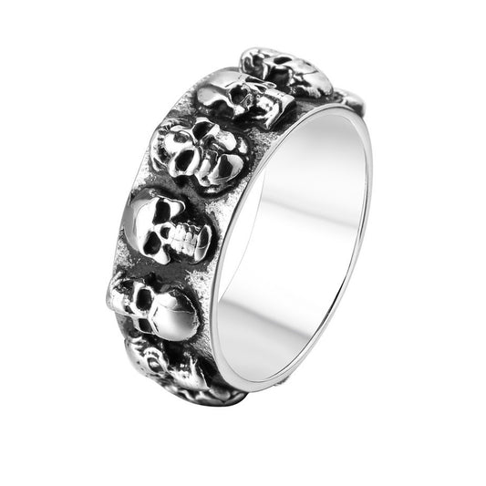 Halloween Beading Skull Titanium Steel Ring for Men