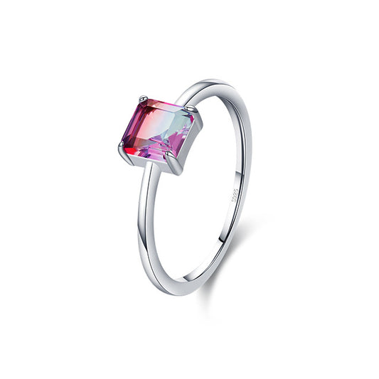 Watermelon Tourmaline Inspired Sterling Silver Ring for Everyday Elegance