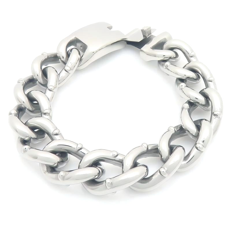 Round Bead Rivets Solid 18mm Cuban Hip-Hop Design Stainless Steel Men's Bracelet