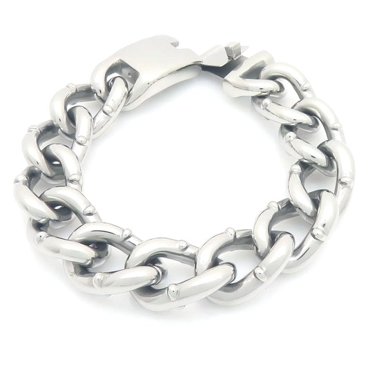 Round Bead Rivets Solid 18mm Cuban Hip-Hop Design Stainless Steel Men's Bracelet
