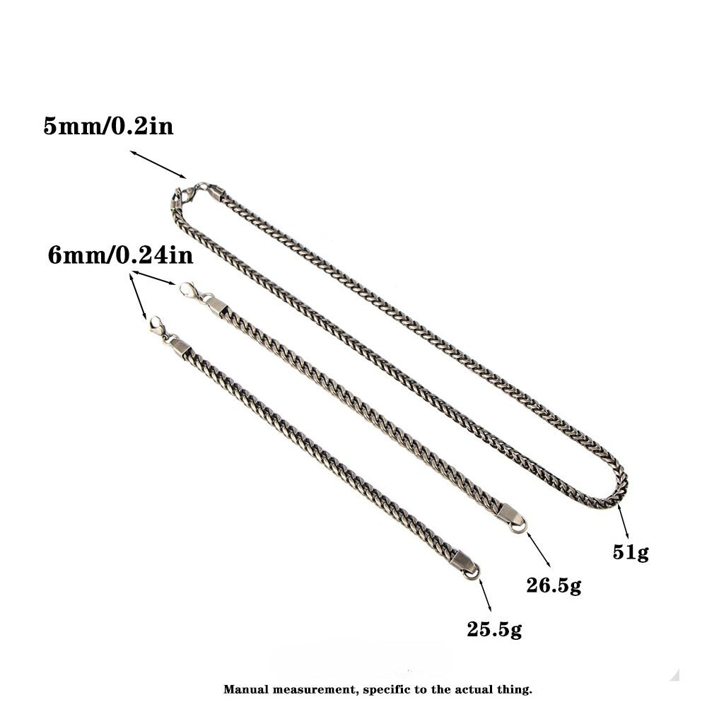 Titanium Steel Necklace Set – Front & Back Bracelet – Round Grinding Stainless Steel