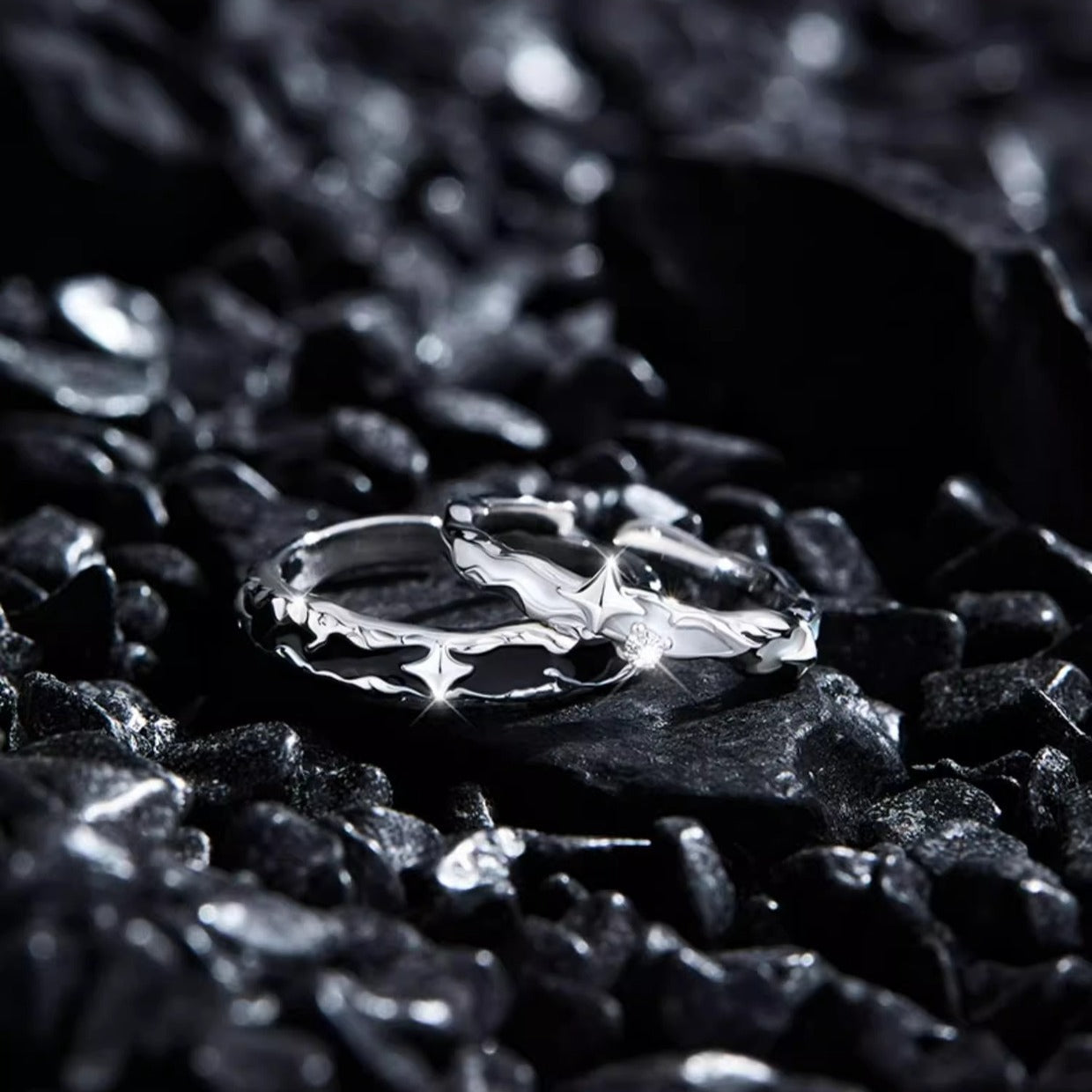 Planderful Galaxy Starlight Sterling Silver Couple Ring For Men And Women Adjustable Gift