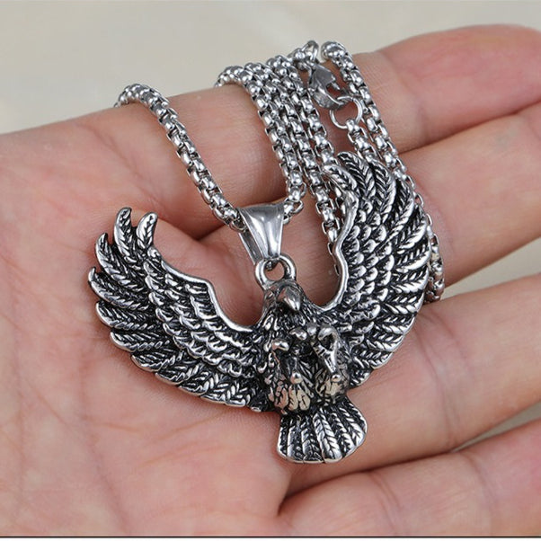 Planderful Titanium Steel Eagle Pendant Necklace For Men Retro Punk Fashion Accessory