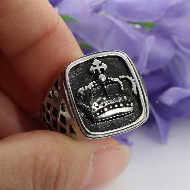 Titanium Steel Crown Ring for Men - Retro Trendy Accessories from Planderful Collection