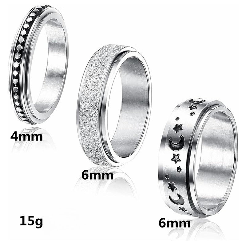 Planderful Decompression Rotating Ring Unisex Titanium Steel With Star Moon Motif