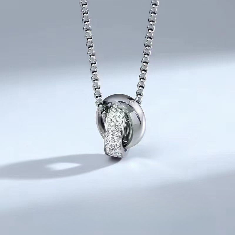 Planderful Everyday Genie Double Ring Zircon Necklace Durable Titanium Steel For Men And Women