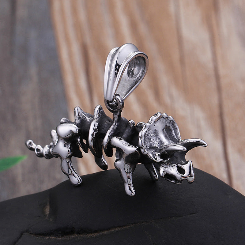 Titanium Steel Triceratops Dinosaur Skeleton Pendant for Men in Stainless Steel
