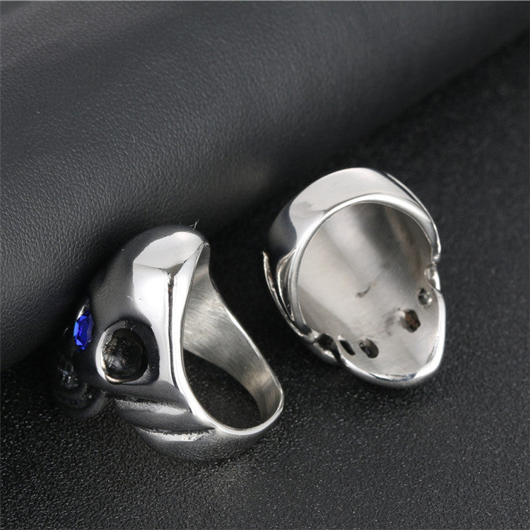 Planderful Skull Ring Titanium Steel With Blue Red Zircon Inlaid Ghost Head Unisex Punk Jewelry For Men