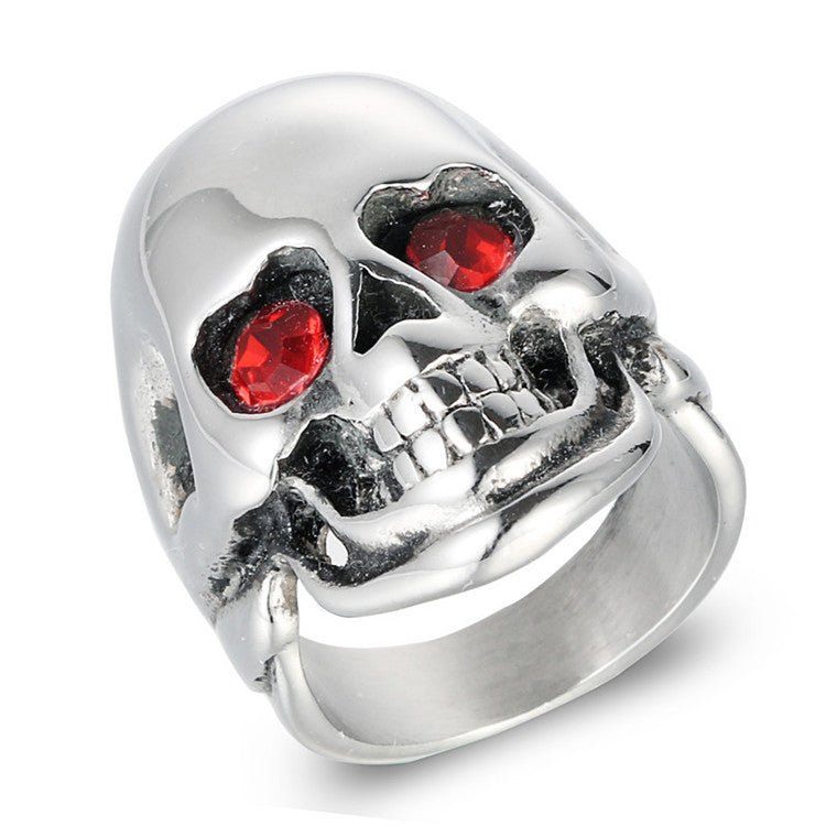 Planderful Skull Ring Titanium Steel With Blue Red Zircon Inlaid Ghost Head Unisex Punk Jewelry For Men