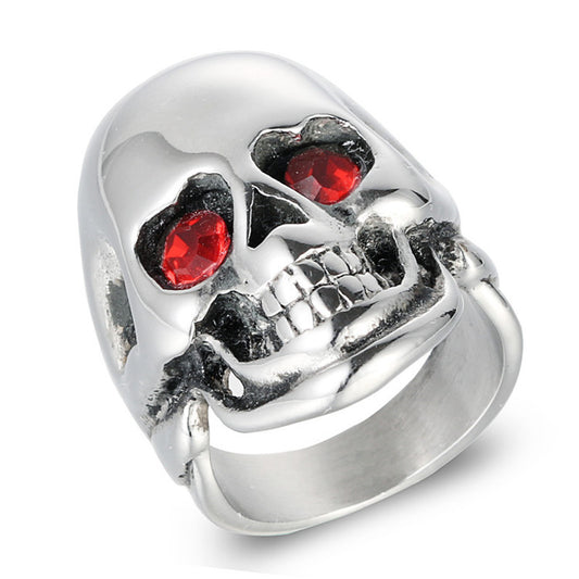 Planderful Skull Ring Titanium Steel With Blue Red Zircon Inlaid Ghost Head Unisex Punk Jewelry For Men