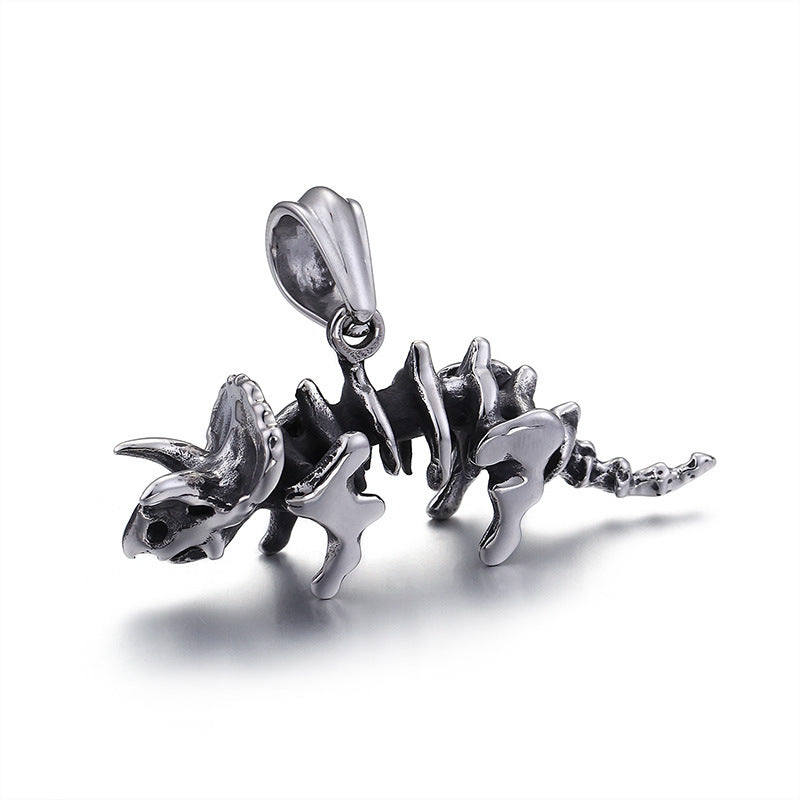 Titanium Steel Triceratops Dinosaur Skeleton Pendant for Men in Stainless Steel