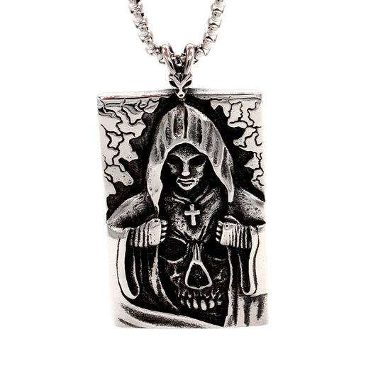 Two Sided Halloween Wizard Ghost Cross Titanium Steel Necklace for Men