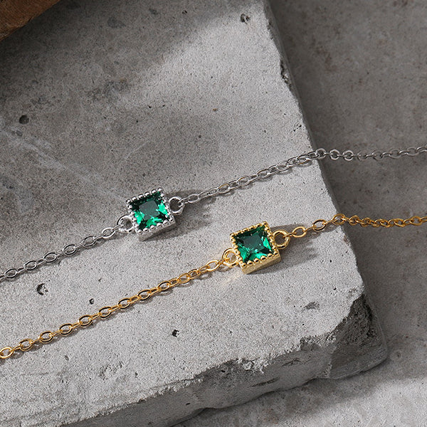 Princess Cut Green Zircon Sterling Silver Bracelet