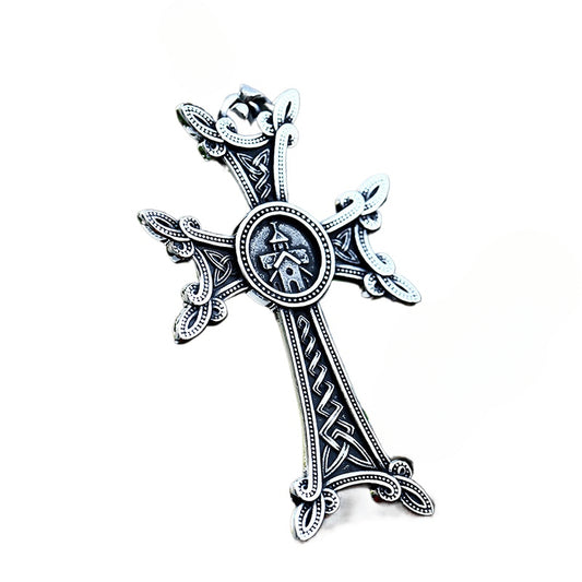 Titanium Steel Nordic Viking Cross Pendant with Celtic Knot Design for Men