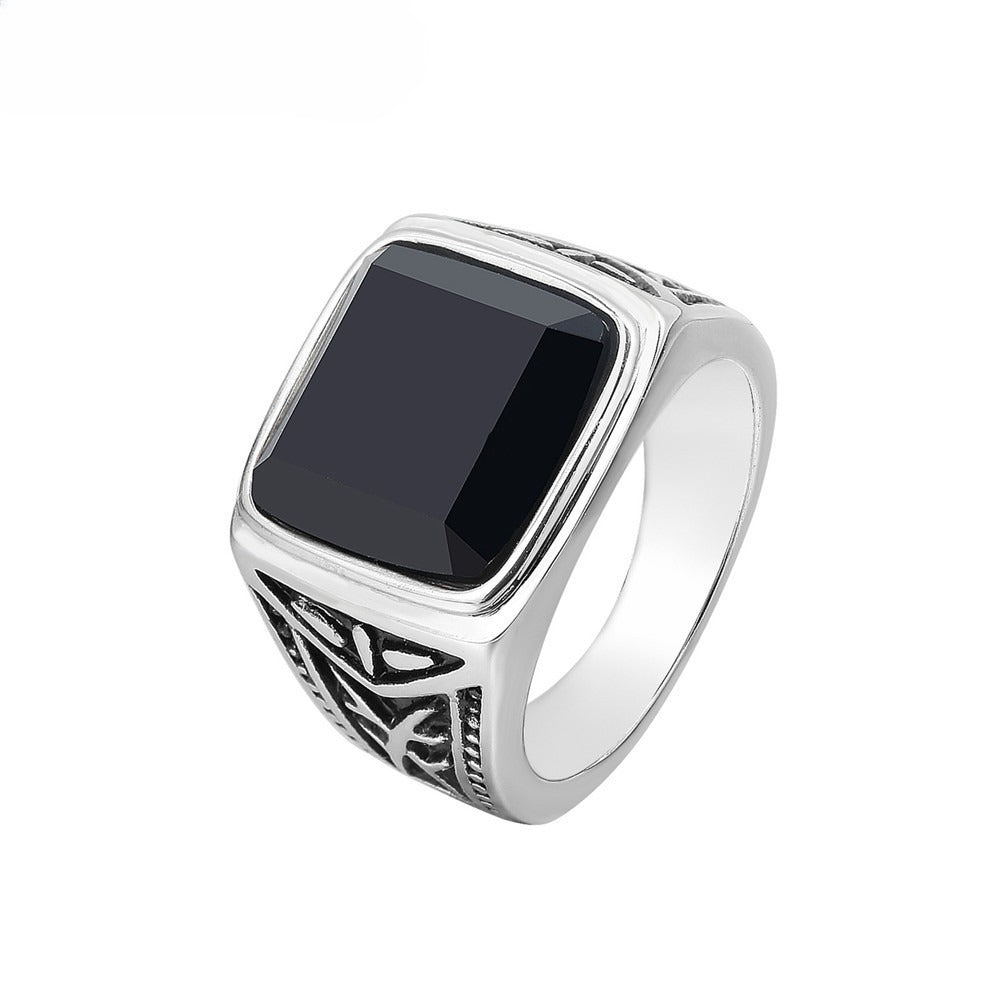 Titanium Steel Ring With Black Stone For Men And Unisex Bold Retro Protection Statement Planderful Everyday Genie