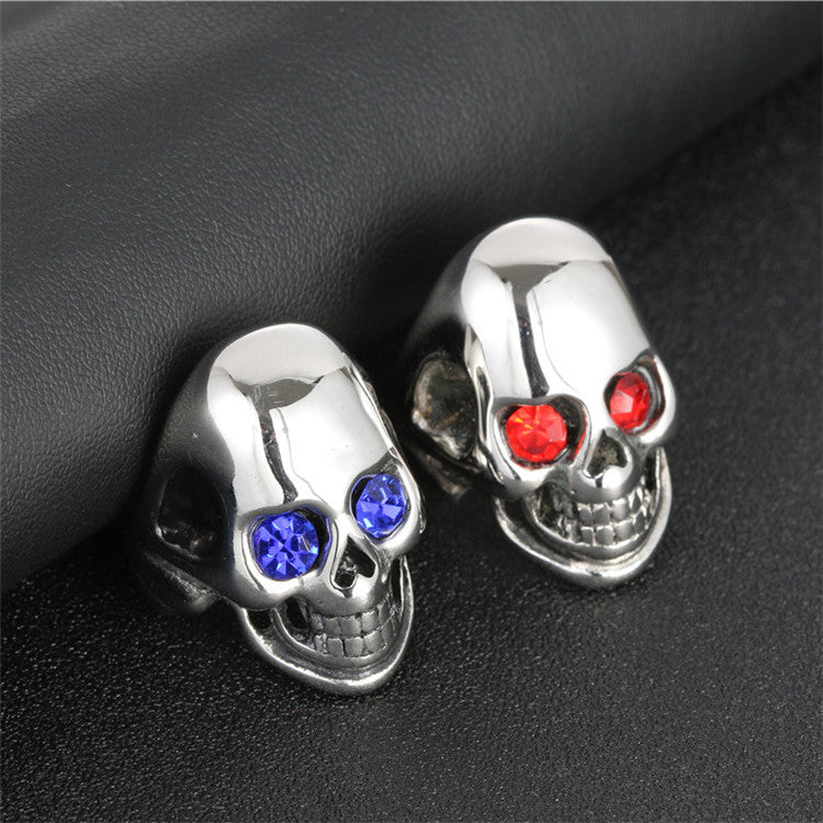 Planderful Skull Ring Titanium Steel With Blue Red Zircon Inlaid Ghost Head Unisex Punk Jewelry For Men