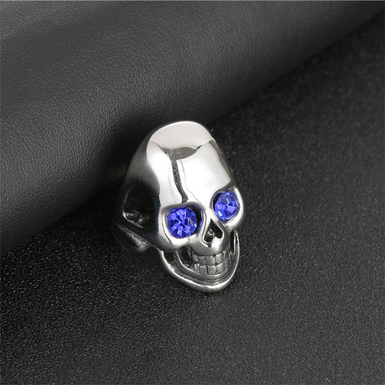 Planderful Skull Ring Titanium Steel With Blue Red Zircon Inlaid Ghost Head Unisex Punk Jewelry For Men