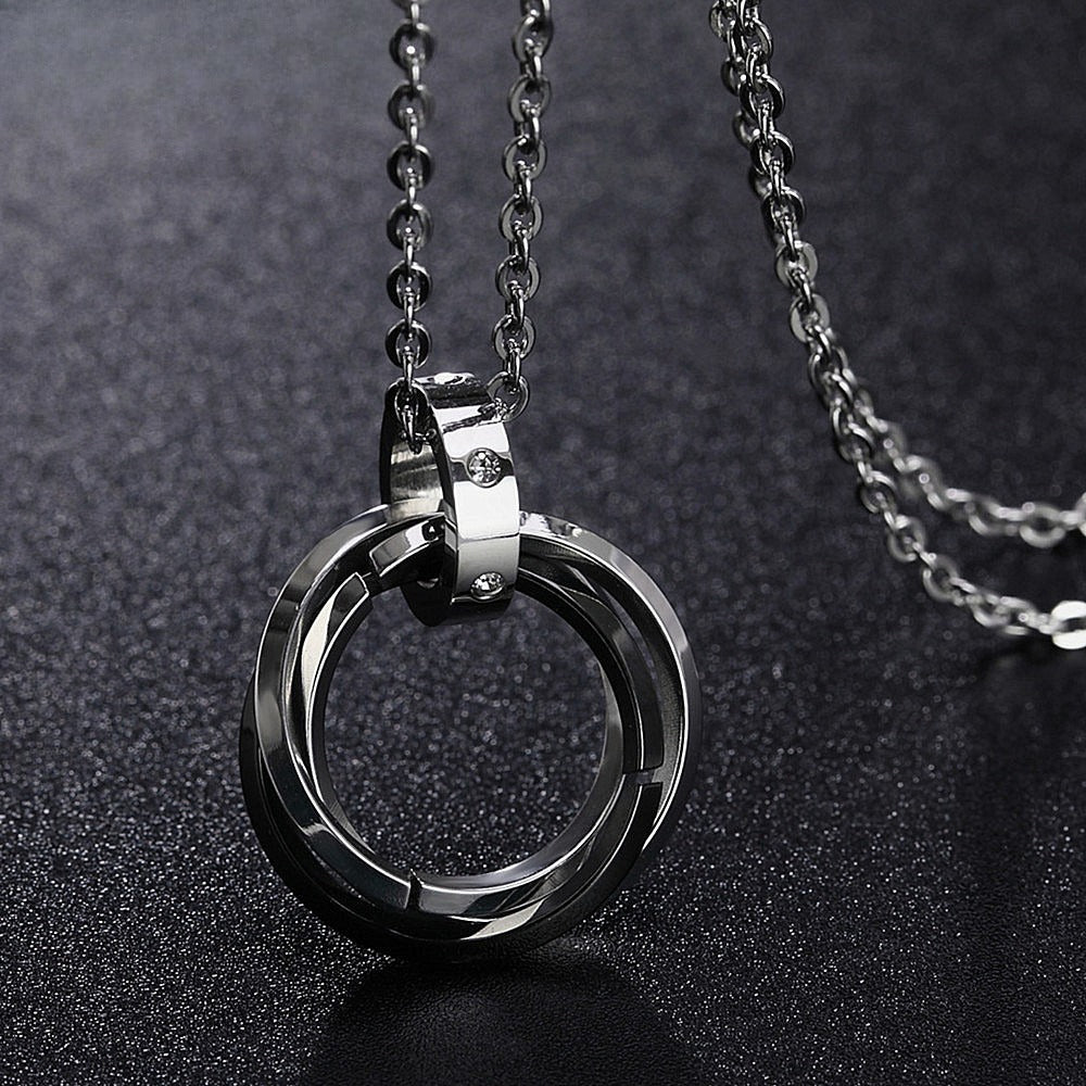 Planderful Three Ring Titanium Steel Couple Necklace Unisex Pendant Protection Statement