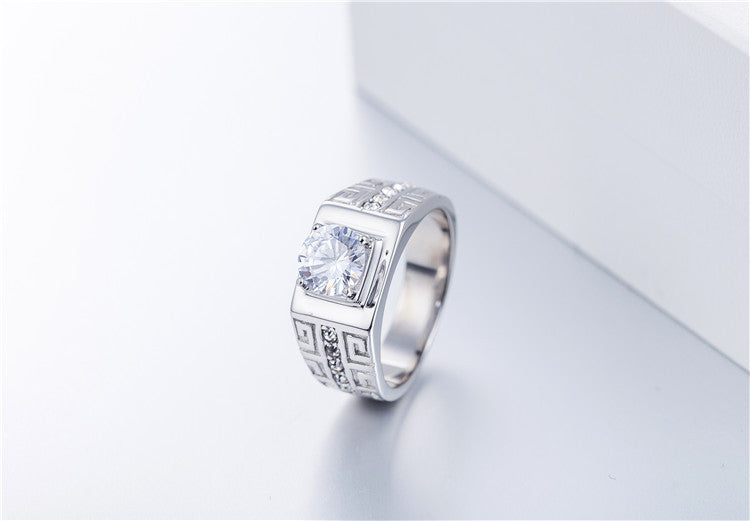 Men's Titanium Steel Zircon Wedding Ring with Great Wall Pattern