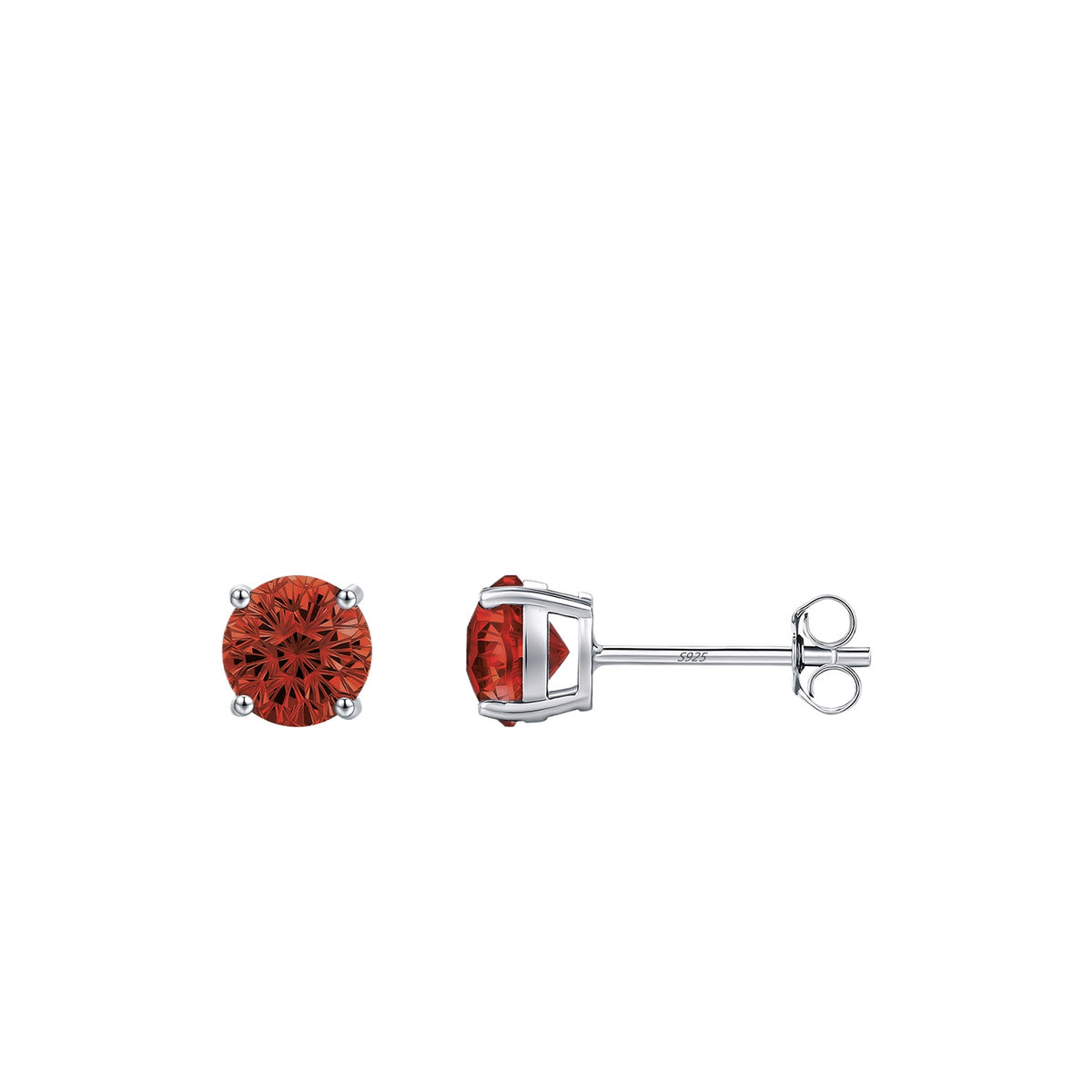925 Sterling Silver Pomegranate Red Fireworks-Cut Stud Earrings