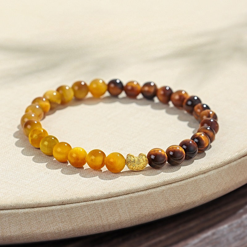 Golden Tiger Eye Bamboo & Fish Motif Bracelet