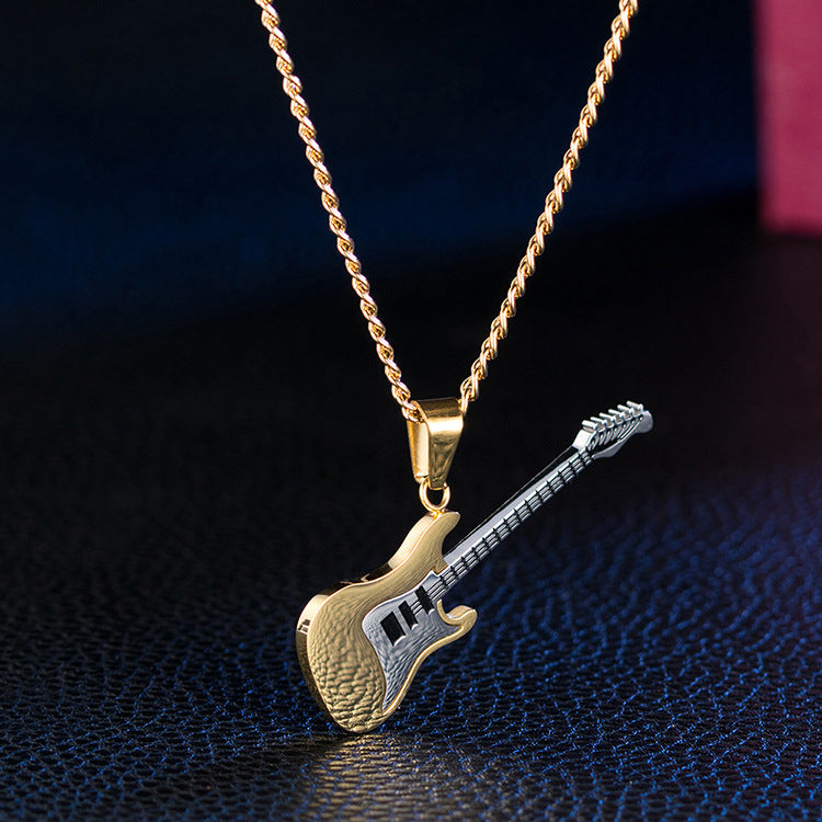 Trendy Titanium Steel Guitar Pendant Necklace for Men