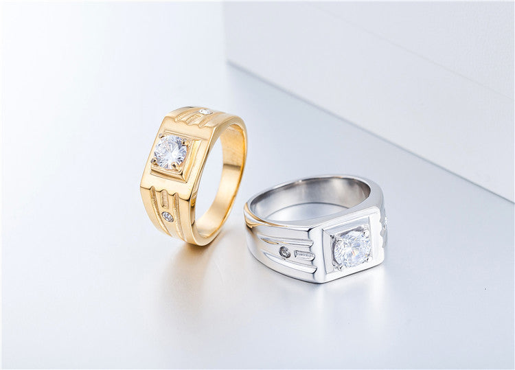 Simplified Titanium Steel Zircon Wedding Ring