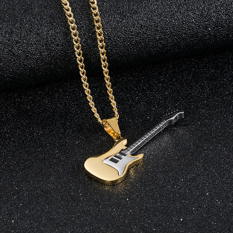 Trendy Titanium Steel Guitar Pendant Necklace for Men