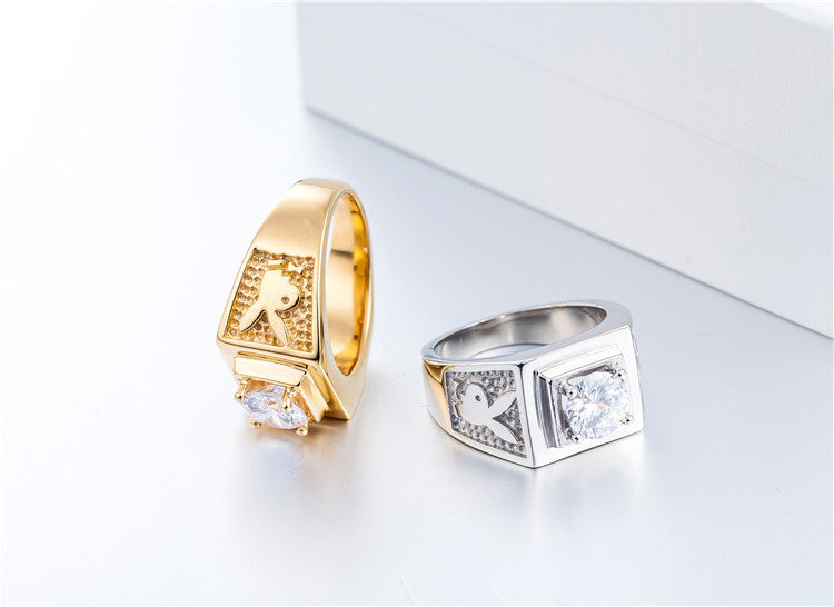 Personalized Men's Titanium Steel Zircon Wedding Ring