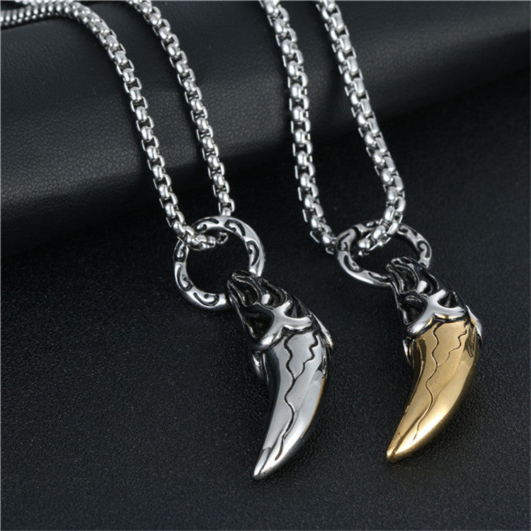 Men's Exaggerated Wolf Tooth Pendant Necklace - European and American Fashion in Steel and Copper Mix