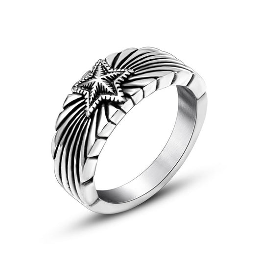 Titanium Steel Men's Pentagram Star Ring - Trendy Vintage Fashion Jewelry Accessories