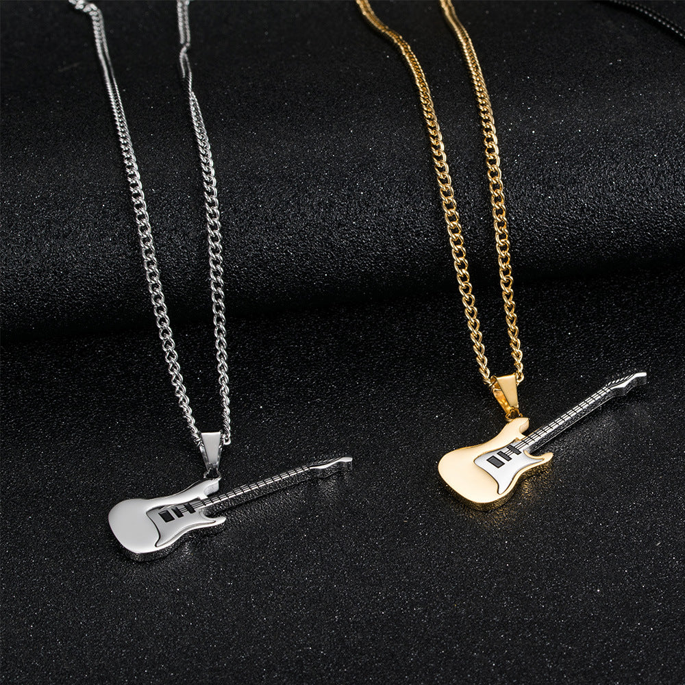 Trendy Titanium Steel Guitar Pendant Necklace for Men