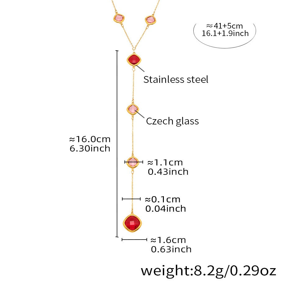 Planderful Clavicle Necklace Glass Tassel Long for Women