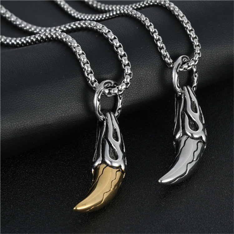 Men's Exaggerated Wolf Tooth Pendant Necklace - European and American Fashion in Steel and Copper Mix