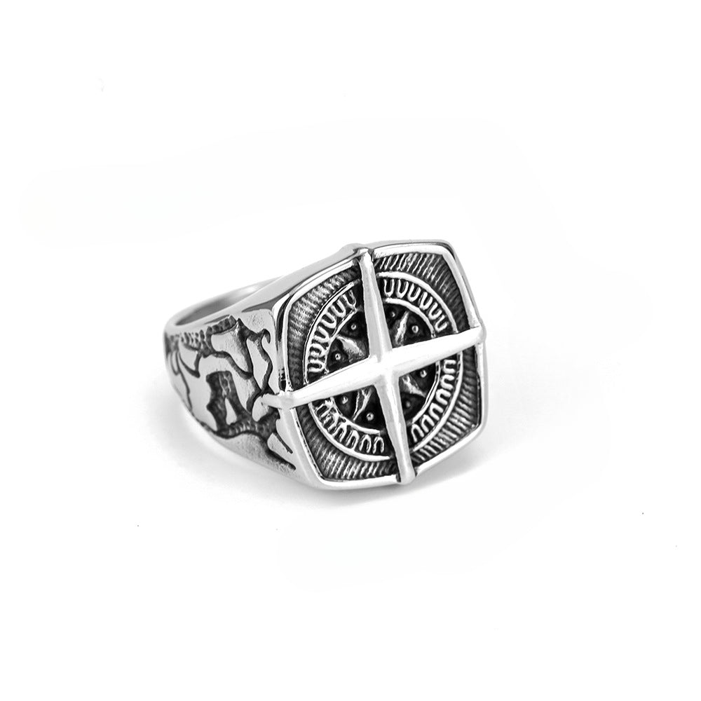 European And American Style Iron Cross Hexagram Men's Ring