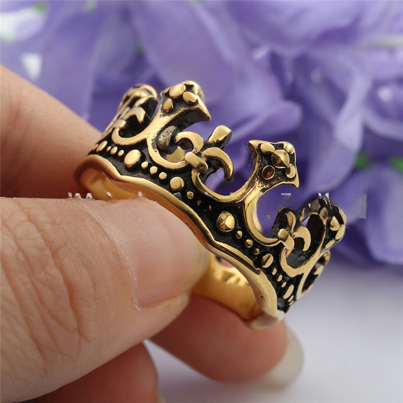 Titanium Steel Crown Ring for Men - Retro Trendy Stainless Steel Accessories from Planderful