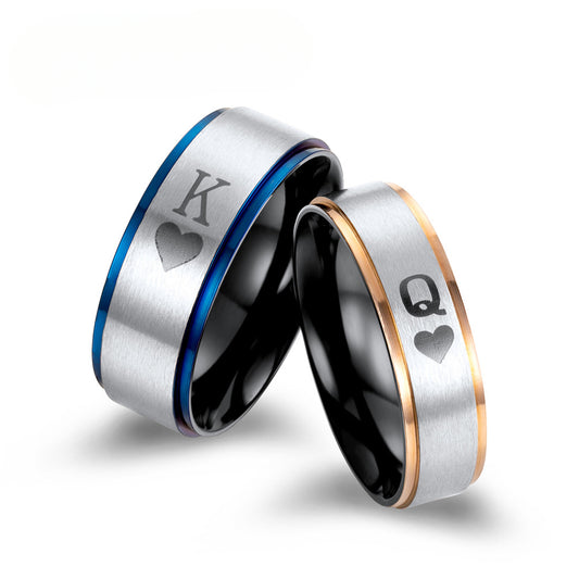 Amazon Stainless Steel Black-Plated Blue Couple Rings Set