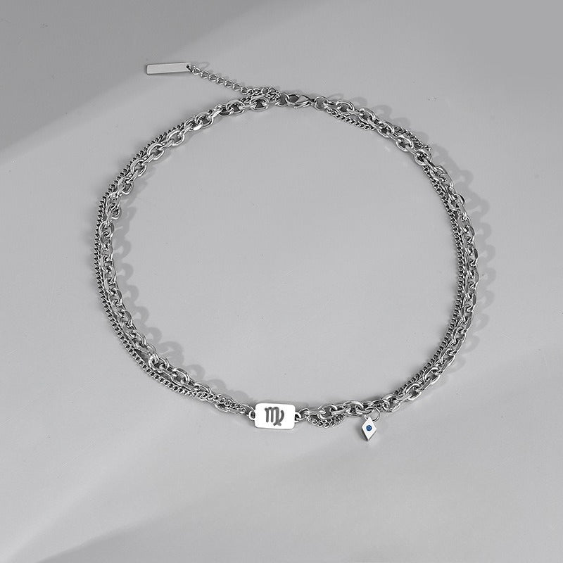 Planderful Jewelry Twelve Constellations Necklace For Men Stainless Steel Chain Luxury Design